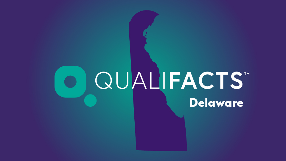 Delaware EHR with state image with Qualifacts logo